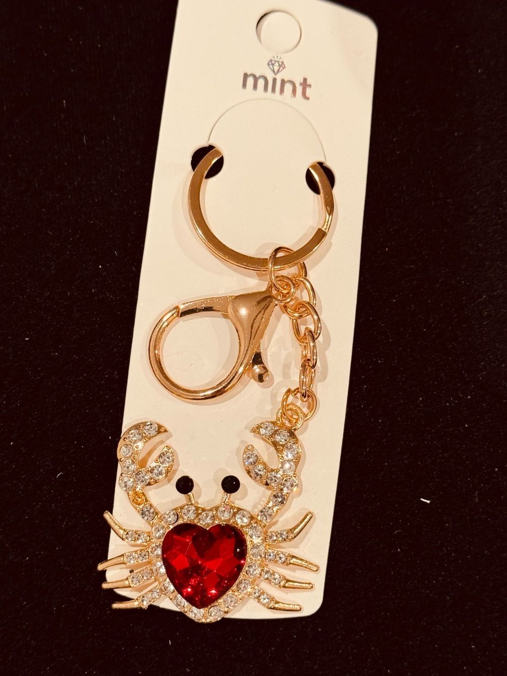 Mint Crab Crystal Keychain Bag Charm Crystal Purse Charm Gold Tone NWT Red